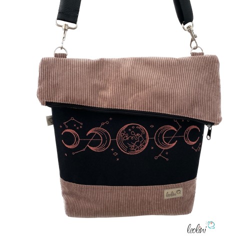 Foldover Tasche aus CORD mit MONDPHASEN Stickerei | Cordtasche in Helle Mauve | mit Außenfach Leolini - 4