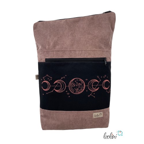 Foldover Tasche aus CORD mit MONDPHASEN Stickerei | Cordtasche in Helle Mauve | mit Außenfach Leolini - 2