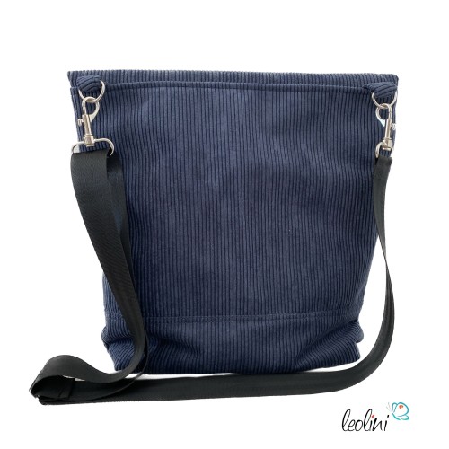 Foldover Tasche aus CORD mit MONDPHASEN Stickerei | Cordtasche in Jeansblau | mit Außenfach Leolini - 6