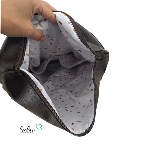 Foldover Tasche mit Mondphasen Stickerei | Mokka | mit Außenfach Leolini - 6