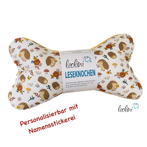 Leseknochen personalisierbar | Nackenkissen IGEL & WALD | handgemacht von Leolini Leolini - 1
