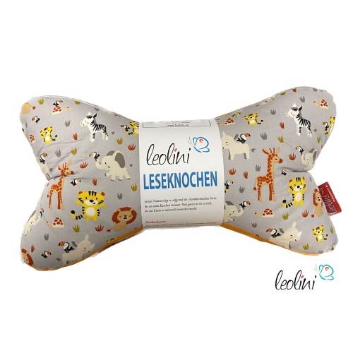 Leseknochen personalisierbar | Nackenkissen TIERPARADE GRAU | handgemacht von Leolini Leolini - 6