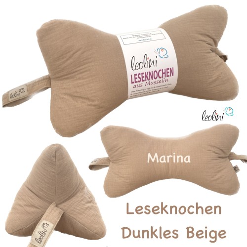 Leseknochen MUSSELIN Double Gauze | DUNKLES BEIGE | personalisierbar mit Stickerei Leolini - 8