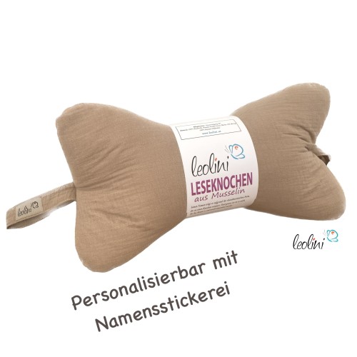 Leseknochen MUSSELIN Double Gauze | DUNKLES BEIGE | personalisierbar mit Stickerei Leolini - 1