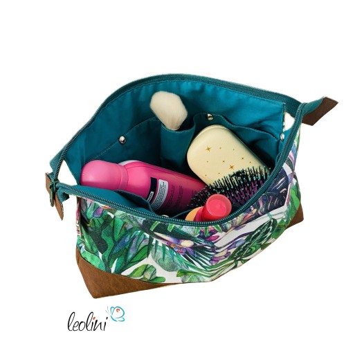 Große Kosmetiktasche | Kulturbeutel mit vielen Fächern ORCHIDEEN | Handarbeit von Leolini  - 3