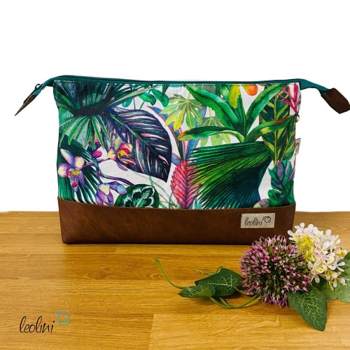 Große Kosmetiktasche | Kulturbeutel mit vielen Fächern ORCHIDEEN | Handarbeit von Leolini  - 5