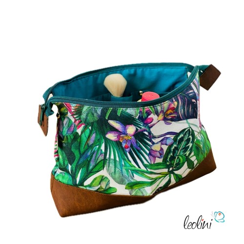Große Kosmetiktasche | Kulturbeutel mit vielen Fächern ORCHIDEEN | Handarbeit von Leolini  - 2
