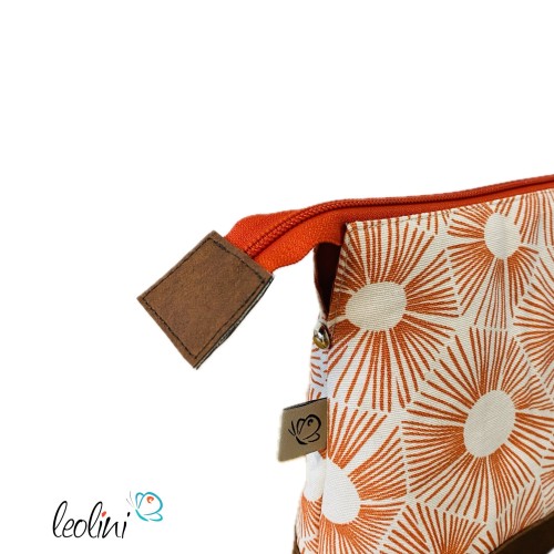 Große Kosmetiktasche | Kulturbeutel mit vielen Fächern GRAFIK ORANGE | Handarbeit von Leolini  - 3