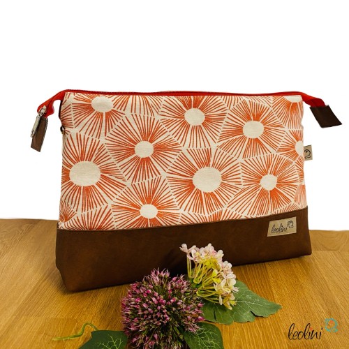 Große Kosmetiktasche | Kulturbeutel mit vielen Fächern GRAFIK ORANGE | Handarbeit von Leolini  - 5
