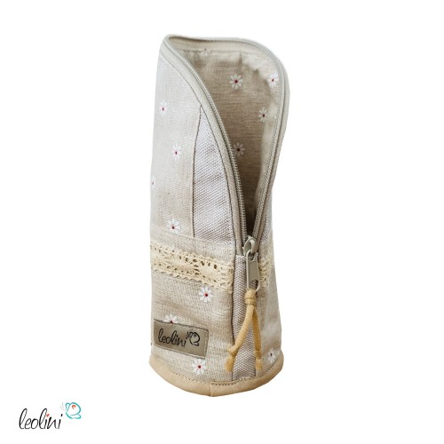 Stehende Stiftetasche Leo | Federpennal Federmäppchen GÄNSEBLÜMCHEN und SPITZENBORTE | personalisierbar mit Namen Leolini - 2