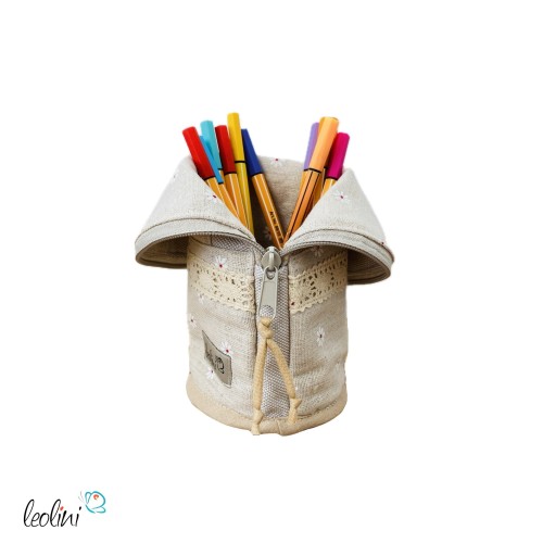 Stehende Stiftetasche Leo | Federpennal Federmäppchen GÄNSEBLÜMCHEN und SPITZENBORTE | personalisierbar mit Namen Leolini - 3