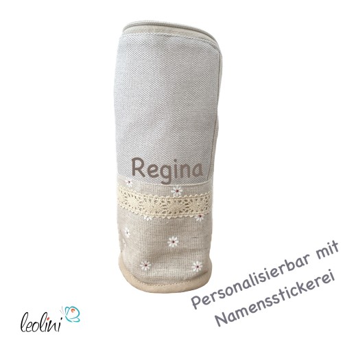 Stehende Stiftetasche Leo | Federpennal Federmäppchen GÄNSEBLÜMCHEN und SPITZENBORTE | personalisierbar mit Namen Leolini - 4