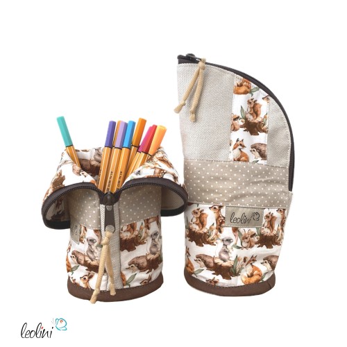 Stehende Stiftetasche Leo | Federpennal Federmäppchen REHE FUCHS HASE | personalisierbar mit Namen Leolini - 1