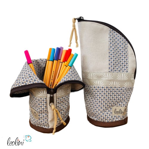 Stehende Stiftetasche Leo | Federpennal Federmäppchen BEIGE ORNAMENTE | personalisierbar mit Namen Leolini - 1