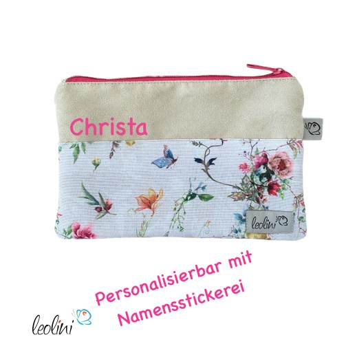 Mäppchen | Allzwecktasche | Schminktasche PERSONALISIERBAR | Blumen und Schmetterlinge | Zipptasche Leolini - 2