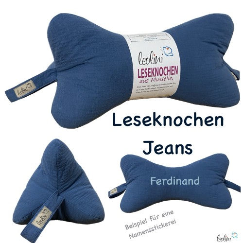 Leseknochen MUSSELIN Double Gauze | JEANSBLAU | personalisierbar mit Stickerei Leolini - 7