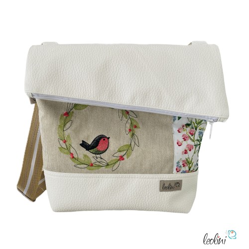 Foldover Tasche mit Vogerl Stickerei in weiß | mit Außenfach Leolini - 7