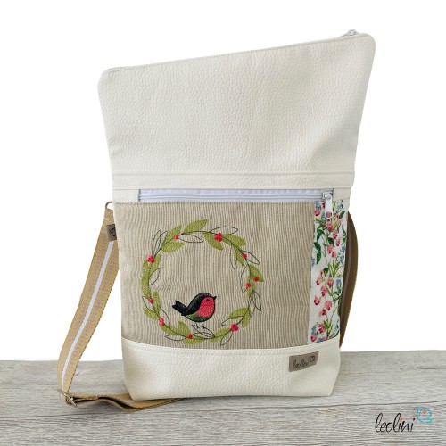 Foldover Tasche mit Vogerl Stickerei in weiß | mit Außenfach Leolini - 2