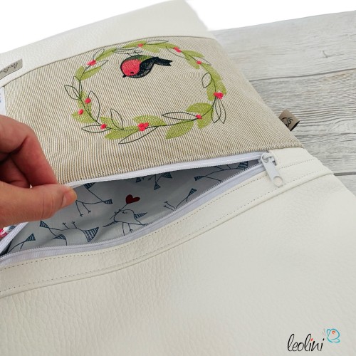 Foldover Tasche mit Vogerl Stickerei in weiß | mit Außenfach Leolini - 4