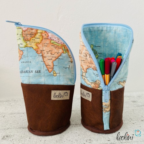 Stehende Stiftetasche Leo | Federpennal Schminktasche WELT | Lederimitat Leolini - 5