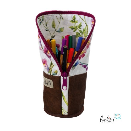 Stehende Stiftetasche Leo | Federpennal Schminktasche WIESENBLUMEN | Lederimitat Leolini - 2