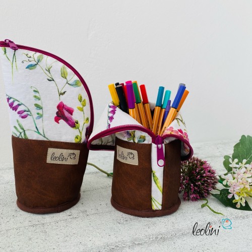 Stehende Stiftetasche Leo | Federpennal Schminktasche WIESENBLUMEN | Lederimitat Leolini - 6