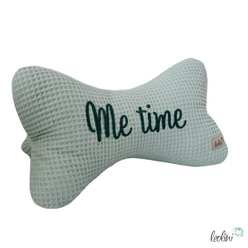 Me time Leseknochen aus Waffelstoff mit Stickerei | Nackenkissen ALT-MINT | handgemacht Leolini - 3