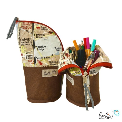 Stehende Stiftetasche Leo | Federpennal Schminktasche CITY MAP | Lederimitat Leolini - 1