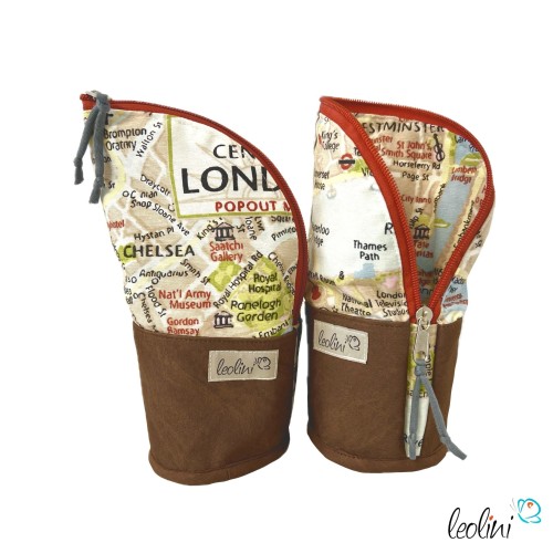 Stehende Stiftetasche Leo | Federpennal Schminktasche CITY MAP | Lederimitat Leolini - 5