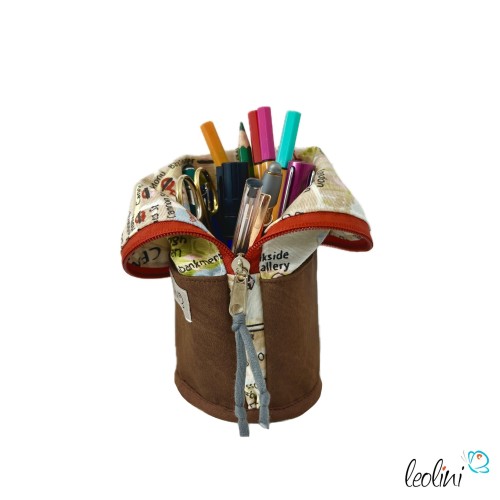 Stehende Stiftetasche Leo | Federpennal Schminktasche CITY MAP | Lederimitat Leolini - 3