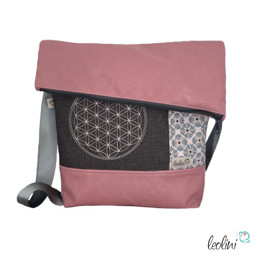 Foldover Tasche mit Blume des Lebens Stickerei | ROSA | mit Außenfach Leolini - 1