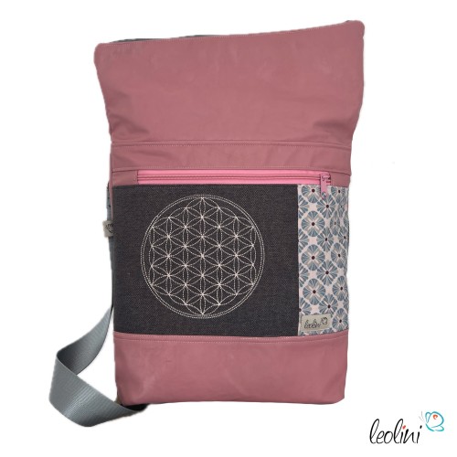 Foldover Tasche mit Blume des Lebens Stickerei | ROSA | mit Außenfach Leolini - 2