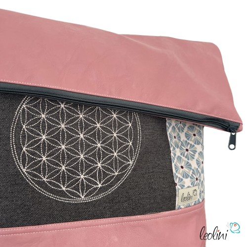 Foldover Tasche mit Blume des Lebens Stickerei | ROSA | mit Außenfach Leolini - 3