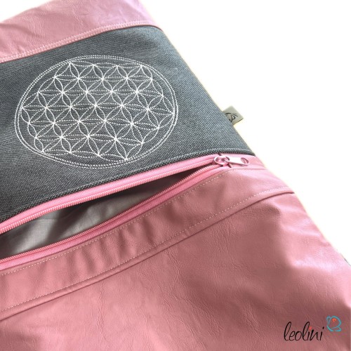 Foldover Tasche mit Blume des Lebens Stickerei | ROSA | mit Außenfach Leolini - 4