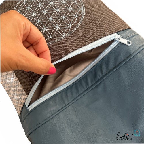 Foldover Tasche mit Blume des Lebens Stickerei | BLAU | mit Außenfach Leolini - 4