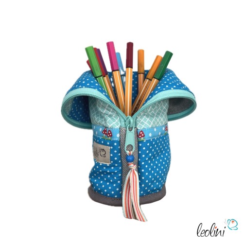 Stehende Stiftetasche Leo | Federpennal Federmäppchen FLIEGENPILZE BLAU | personalisierbar mit Namen Leolini - 4