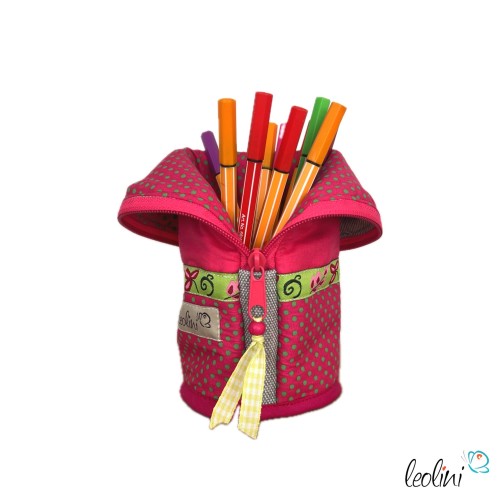 Stehende Stiftetasche Leo | Federpennal Federmäppchen PINKE PUNKTE | personalisierbar mit Namen Leolini - 4
