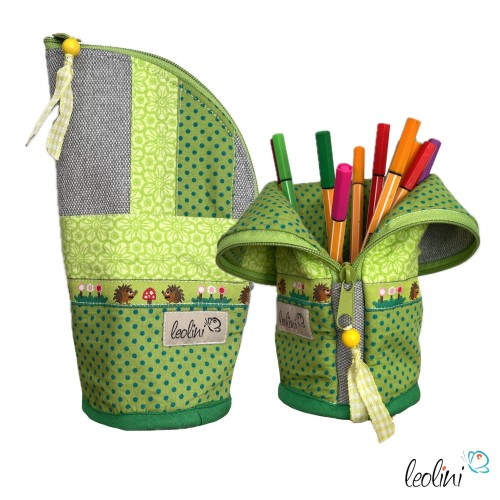 Stehende Stiftetasche IGEL GRÜN | Federpennal Federmäppchen Leo | personalisierbar mit Namen Leolini - 1