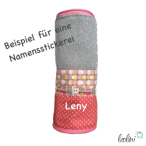 Stehende Stiftetasche EULE ROSA | Federpennal Federmäppchen Leo | personalisierbar mit Namen Leolini - 3