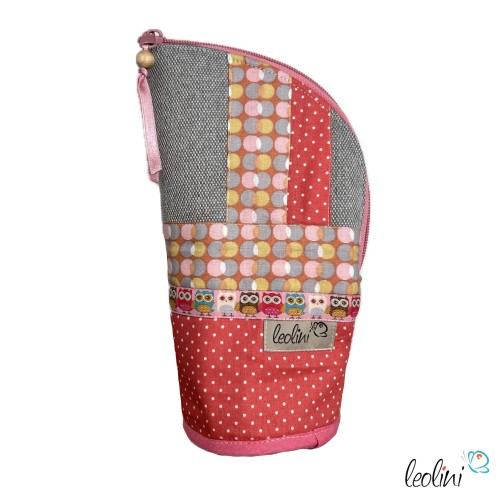 Stehende Stiftetasche EULE ROSA | Federpennal Federmäppchen Leo | personalisierbar mit Namen Leolini - 4