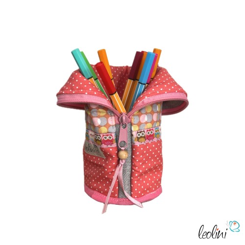 Stehende Stiftetasche EULE ROSA | Federpennal Federmäppchen Leo | personalisierbar mit Namen Leolini - 5