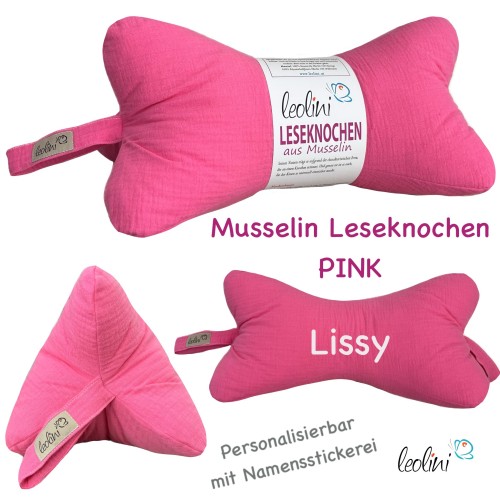 Leseknochen MUSSELIN Double Gauze | PINK | personalisierbar mit Stickerei Leolini - 7