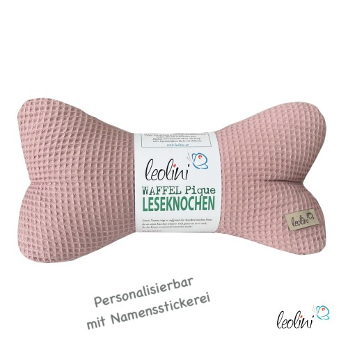 Leseknochen aus Waffelstoff ALTROSA | Nackenkissen  personalisierbar mit Name | handgemacht Leolini - 1