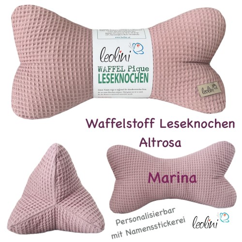 Leseknochen aus Waffelstoff ALTROSA | Nackenkissen  personalisierbar mit Name | handgemacht Leolini - 4