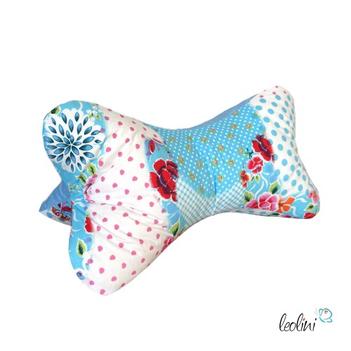 Leseknochen personalisierbar PATCHWORK hellblau | Nackenkissen  | handgemacht Leolini - 4