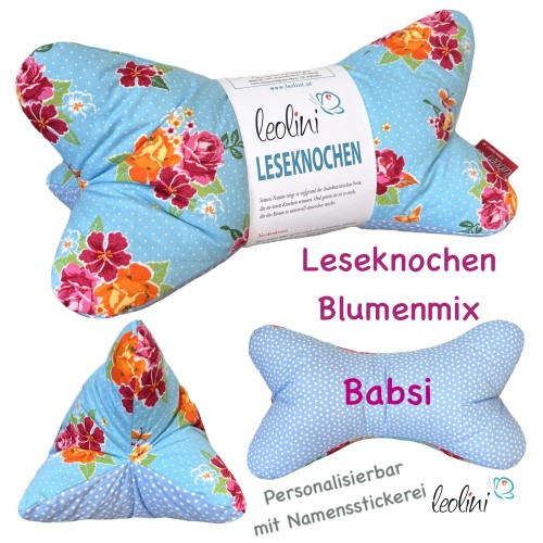 Leseknochen personalisierbar BLUMENMIX | Nackenkissen | handgemacht Leolini - 7