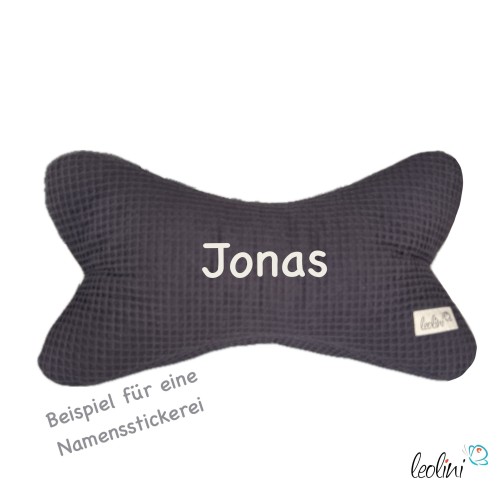 Leseknochen aus Waffelstoff | Nackenkissen ANTHRAZIT personalisierbar mit Name | handgemacht Leolini - 3