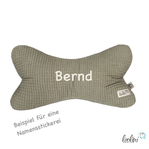 Leseknochen aus Waffelstoff | Nackenkissen OLIV | personalisierbar mit Name | handgemacht Leolini - 3