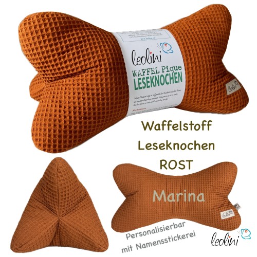 Leseknochen aus Waffelstoff | Nackenkissen ROST | personalisierbar mit Name | handgemacht Leolini - 4