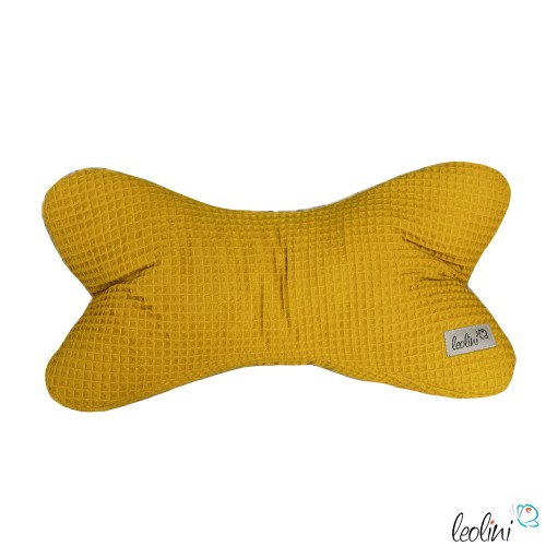 Leseknochen aus Waffelstoff | Nackenkissen SENFGELB | personalisierbar mit Name | handgemacht Leolini - 7